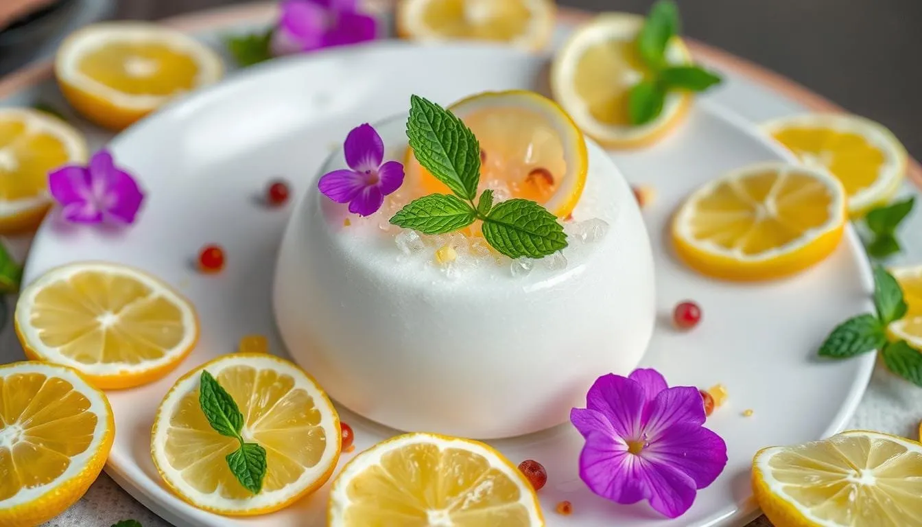 Presentación creativa de postres con aire de limón