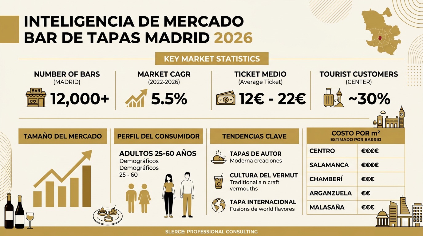 Infografia del mercado de bar de tapas en Madrid 2026