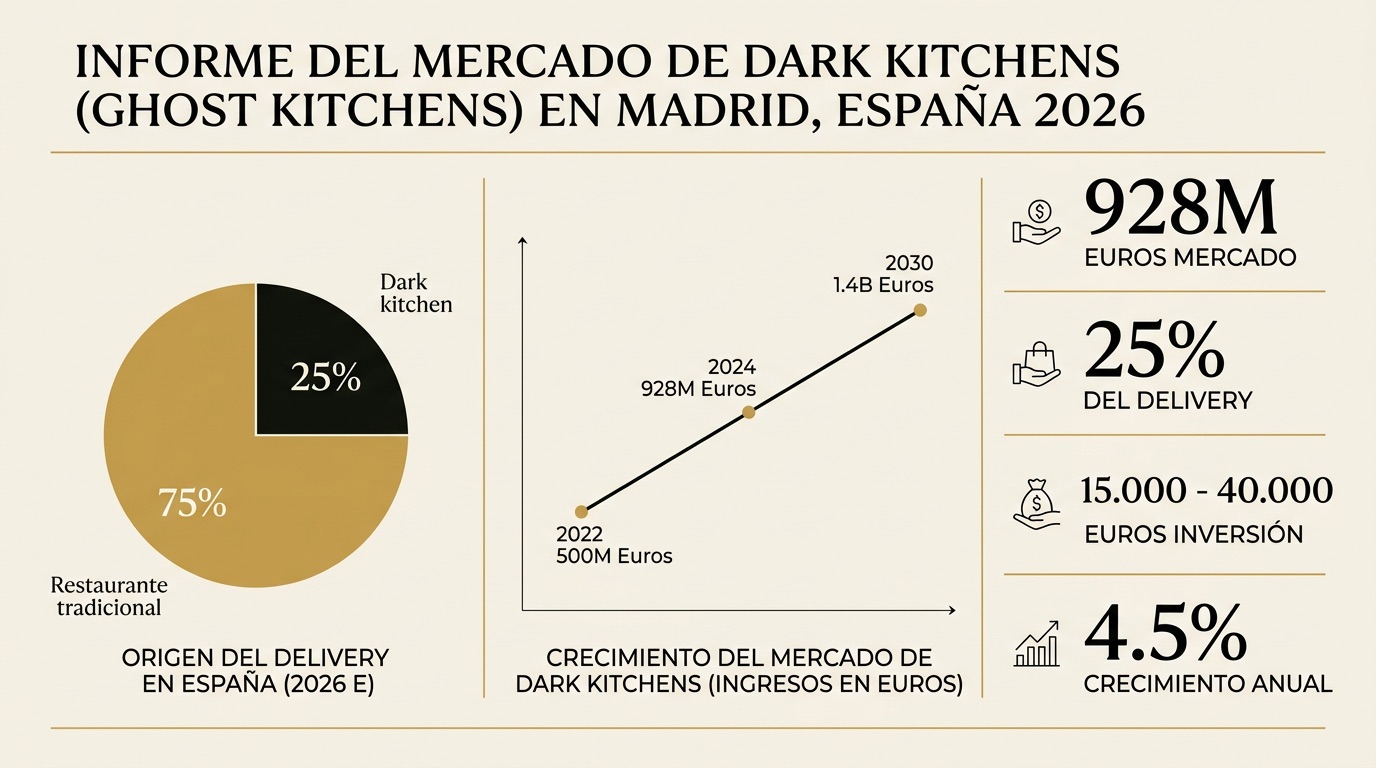Dark Kitchen and Food Truck market infographic in Madrid 2026