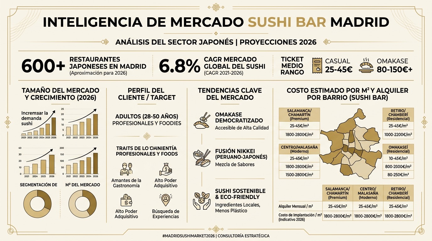 Infografia del mercado de sushi bar en Madrid 2026